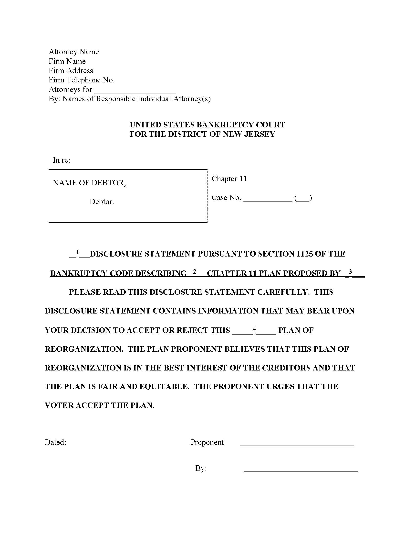 Disclosure Statement Describing Chapter 11 Plan {NJB DSCh11] | Pdf Fpdf Doc Docx | New Jersey